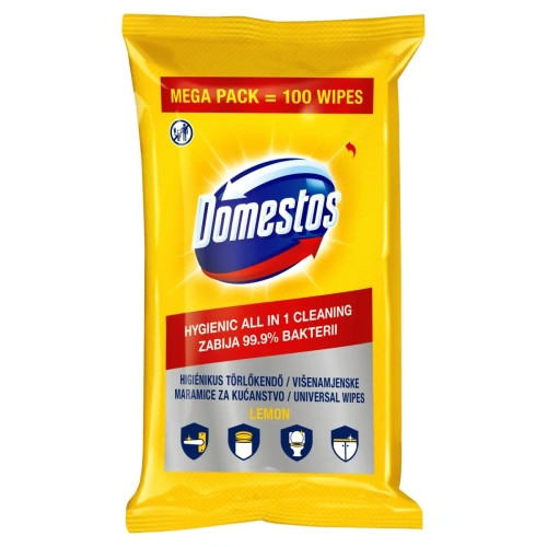 DOMESTOS fertőtlenítő  törlőkendő Lemon 100db-os