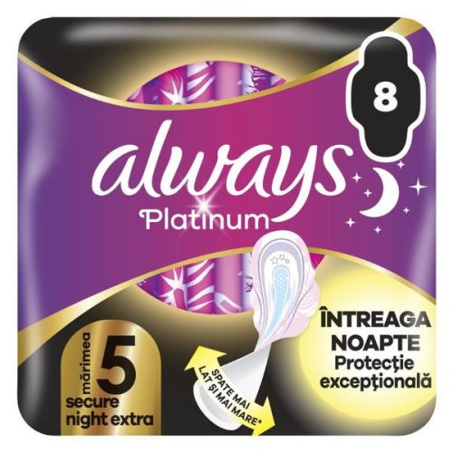 Always Platinum Secure Night Extra Szárnyas Egészségügyi Betét, 8 db